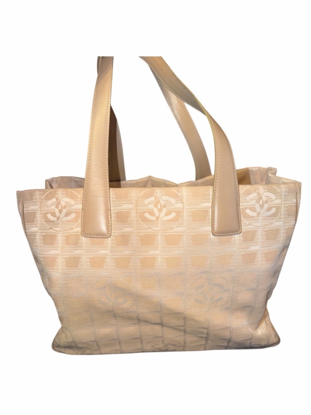 CHANEL Beige Logo Jacquard Tote